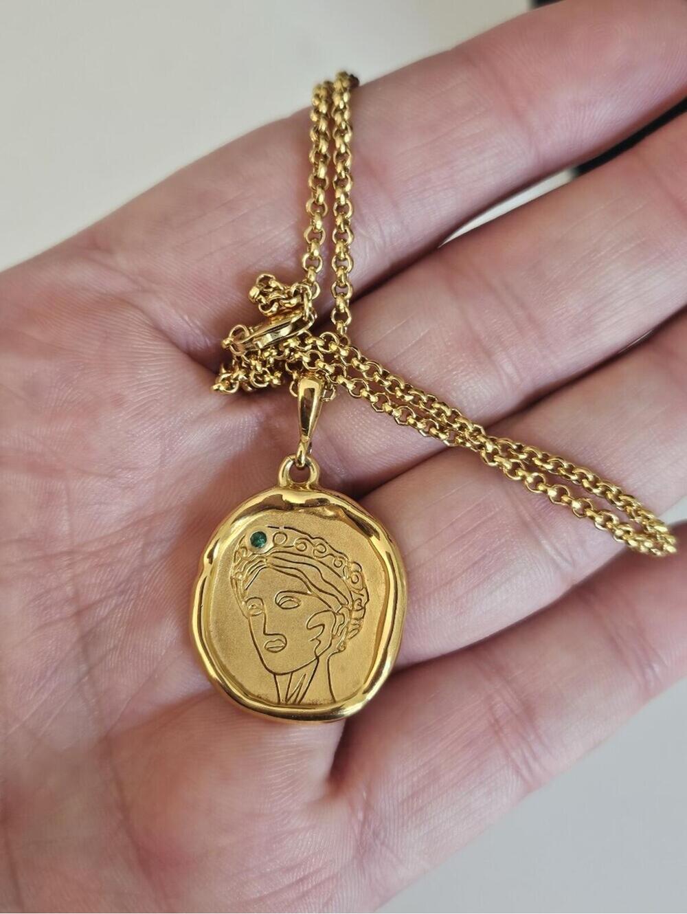 Common Era Gaia Goddess of Motherhood Necklace Emerald 18k Vermeil 18"